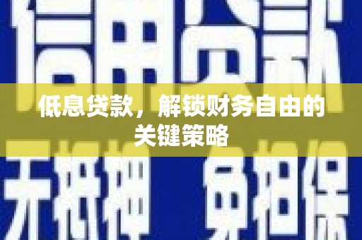 肥乡低息贷款，解锁财务自由的关键策略