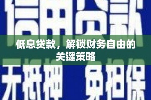 肥乡低息贷款，解锁财务自由的关键策略